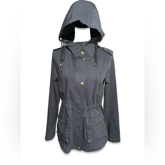 EDEN SOCIETY Holly Contrast Hood Cargo Jacket blue/gray size medium coat - Picture 5 of 13